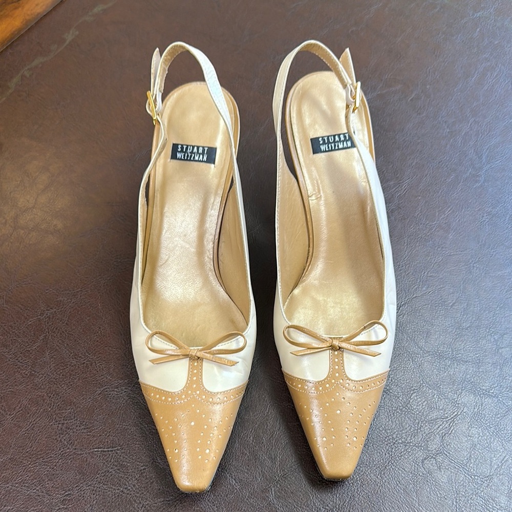 Stuart Weitzman Women's Cream and Tan Slingback Shoes